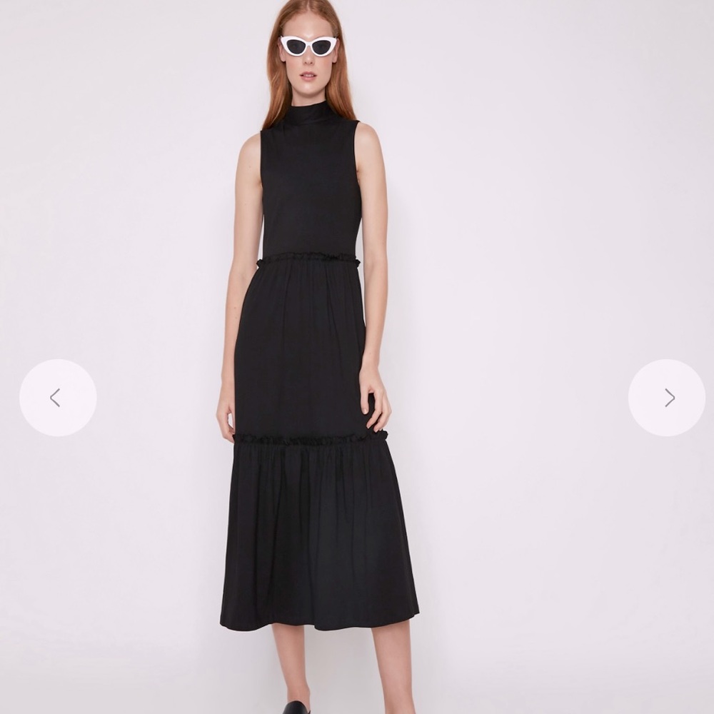 Warehouse black sleeveless tiered midi dress